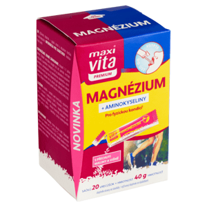 Maxi Vita Premium Magnézium + aminokyseliny s příchutí maliny a višně 20 sáčků 40g
