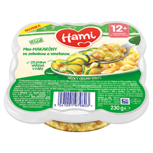 HAMI masozeleninový talířek Mini-makaróny se zeleninou a smetanou, 12+ 230g
