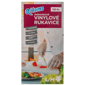 Q-Home Jednorázové vinylové rukavice velikost S-M 100ks