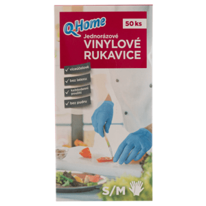 Q-Home Jednorázové vinylové rukavice velikost S/M 50ks