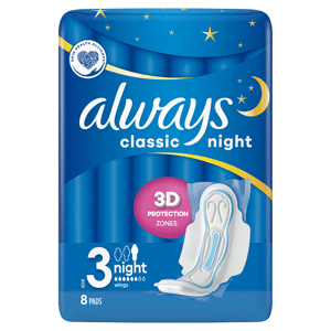Always Classic Night Hygienické Vložky (Velikost 3) S Křidélky 8ks