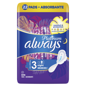 Always Platinum Day & Night (Velikost 3) Hygienické Vložky S Křidélky 22 Ks