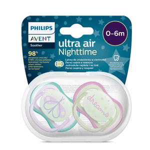 Philips AVENT Šidítko Ultra air noční 0-6m dívka, 2ks