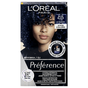 L'Oréal Paris Préférence Vivid Colors permanentní barva na vlasy 1.102 Le Marais - Blue Black, 60+90+54 ml