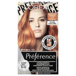 L'Oréal Paris Préférence Vivid Colors permanentní barva na vlasy 7.434 Shibuya - Electric Mango, 60+90+54 ml