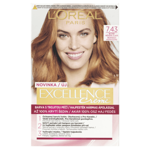 L'Oréal Paris Excellence Créme permanentní barva na vlasy 7.43 -blond měděná zlatá, 72+48+12+60 ml