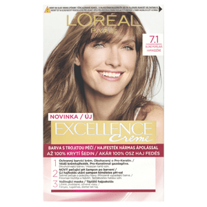 L'Oréal Paris Excellence Créme permanentní barva na vlasy 7.1 blond popelavá, 72+48+12+60 ml