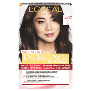 L'Oréal Paris Excellence Créme permanentní barva na vlasy 4.02 hnědá duhová, 72+48+12+60 ml